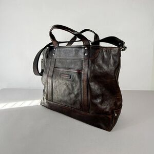 Frye Distressed Dark Brown Leather Tote / Crossbody Bag